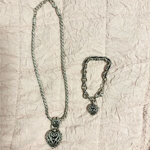Brighton Elegant Silver Heart Pendant Necklace and Bracelet Set